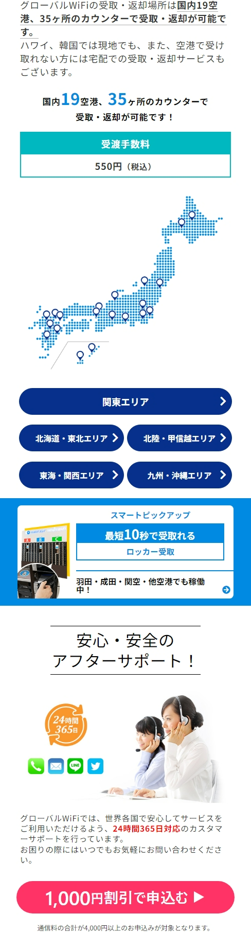 グローバルwifiの空港での受取・返却